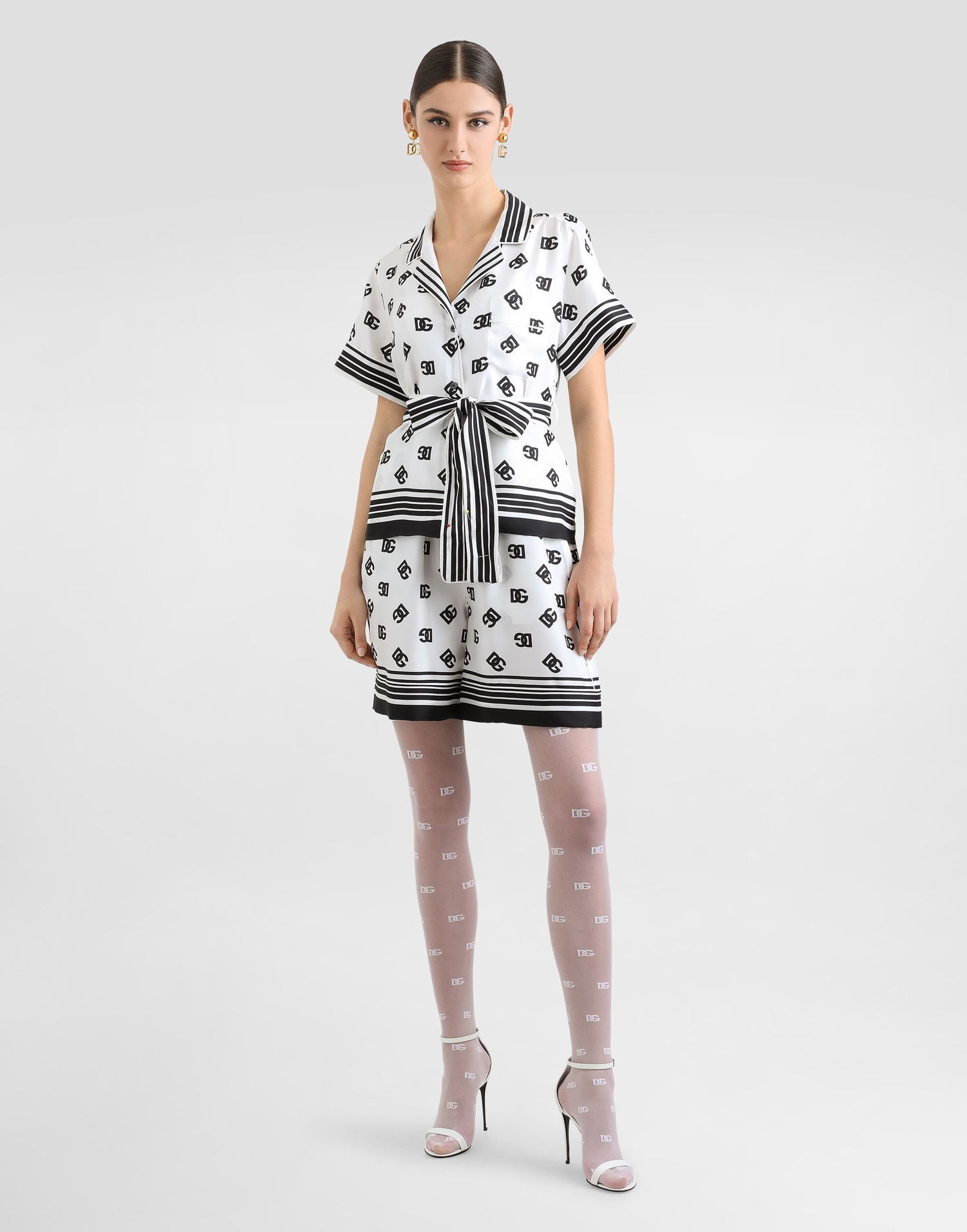 Риза Dolce & Gabbana Dolce & Gabbana DG All-Over Logo Print Silk Twill Shirt Бяло | F5G67THI1Z6HA9CN, 1