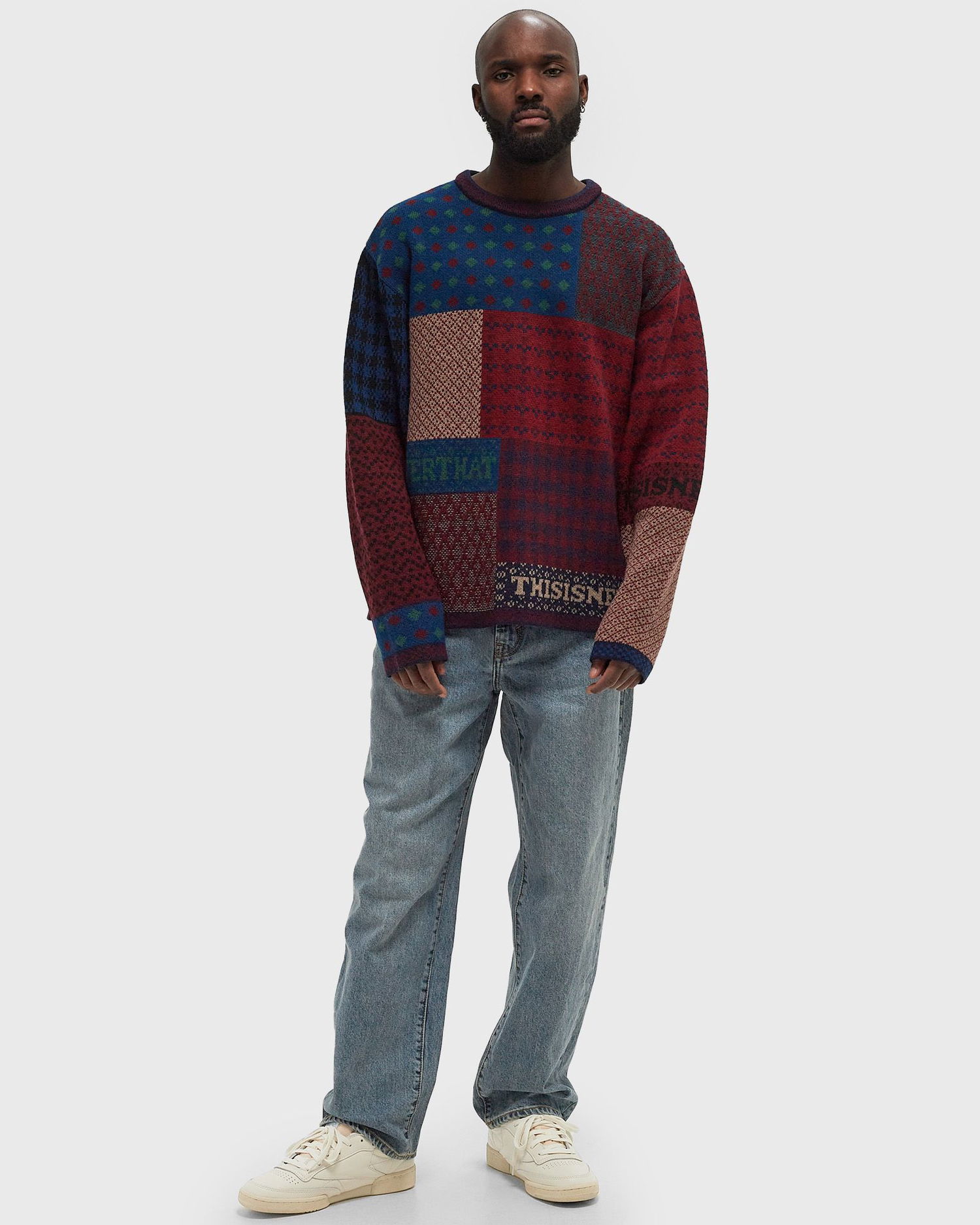 Пуловер thisisneverthat Patchwork Knit Pullover Sweater Синьо | TN243KKNPK06MLT, 1