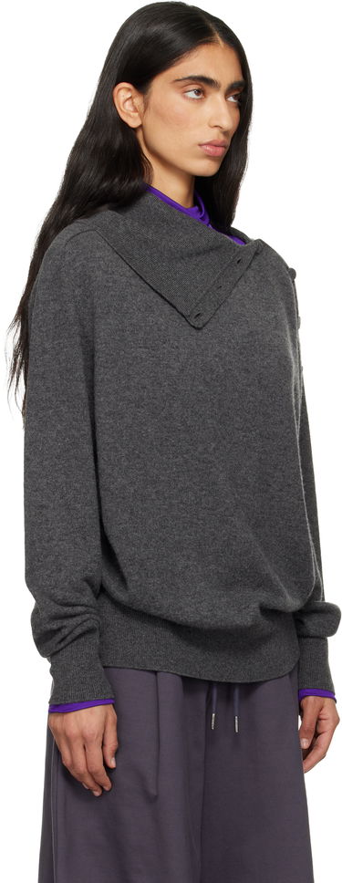 Пуловер Dries Van Noten Dries Van Noten Loose Cashmere Asymmetric Buttoned Collar Sweater Сиво | 252-011216-2704, 1