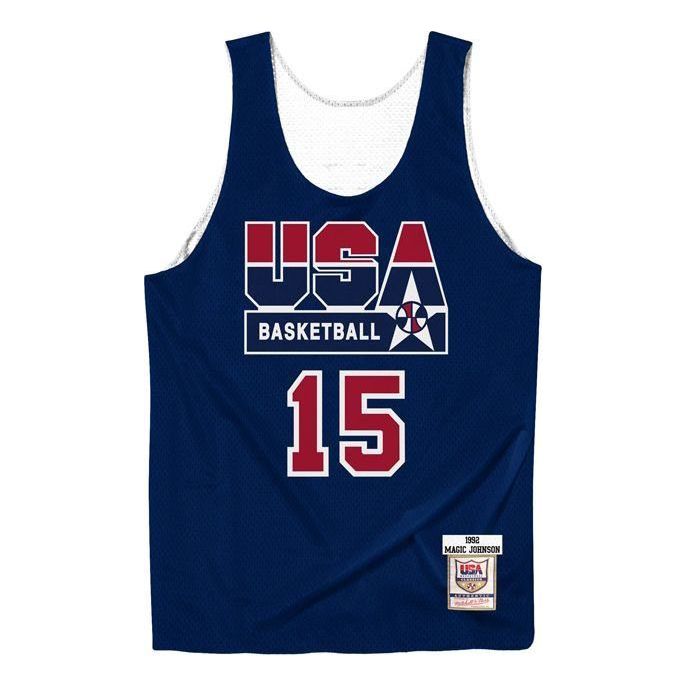 Фланелка Mitchell & Ness Mitchell & Ness Team USA 1992 Magic Johnson Basketball Reversible Jersey Синьо | ARPJGS18434-USANAVY92EJH