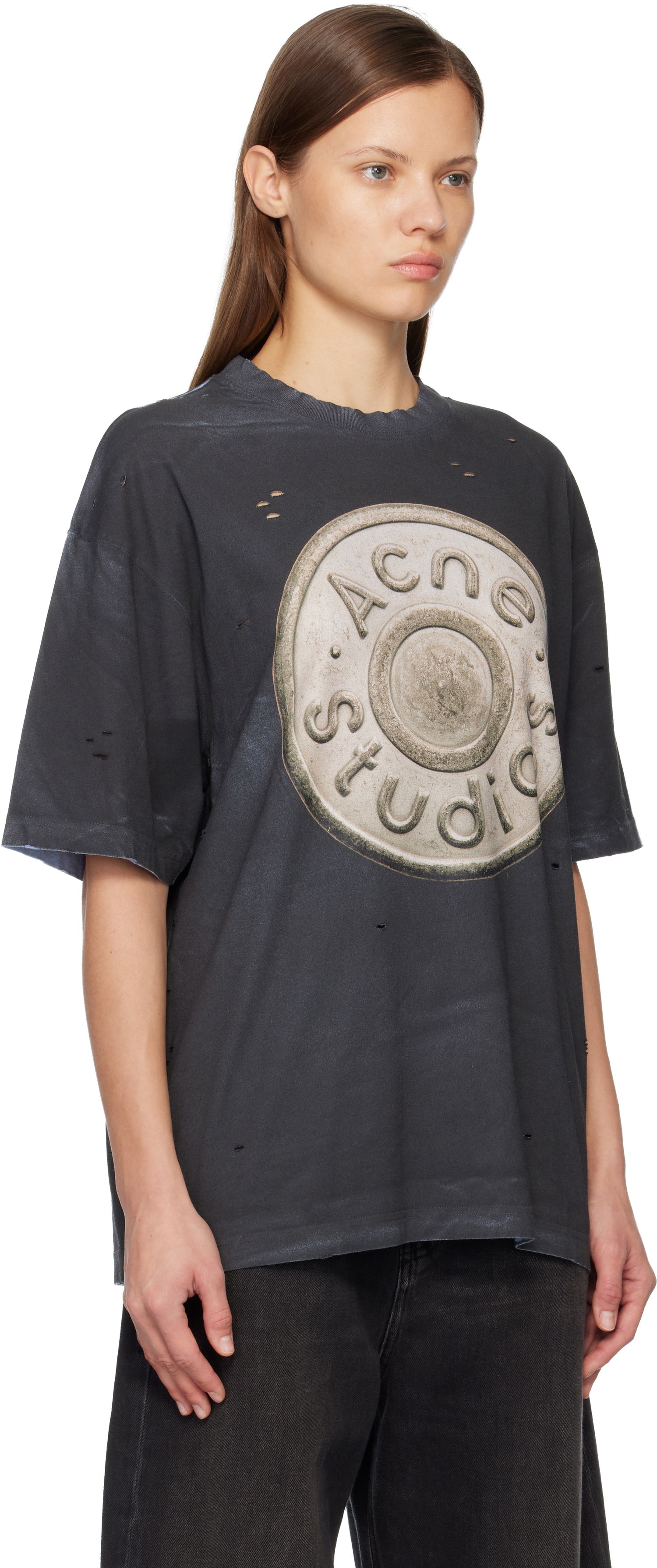 Тениска Acne Studios Acne Studios Distressed Oversized Medallion Logo T-shirt Черно | CL0362-, 1