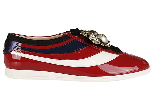 Кецове и обувки Gucci Falacer Patent Leather Sneaker Red Vernice Crystal (Women's) Червено | 493692 BS7Y0 6473, 0