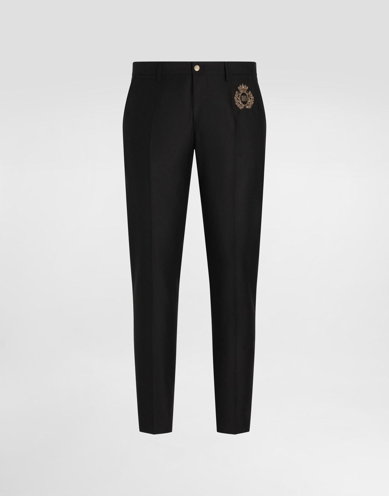 Панталони Dolce & Gabbana Dolce & Gabbana Tailored Wool and Silk Dress Pants with Gold Crest Черно | GY5UMZFU3H1N0000, 0