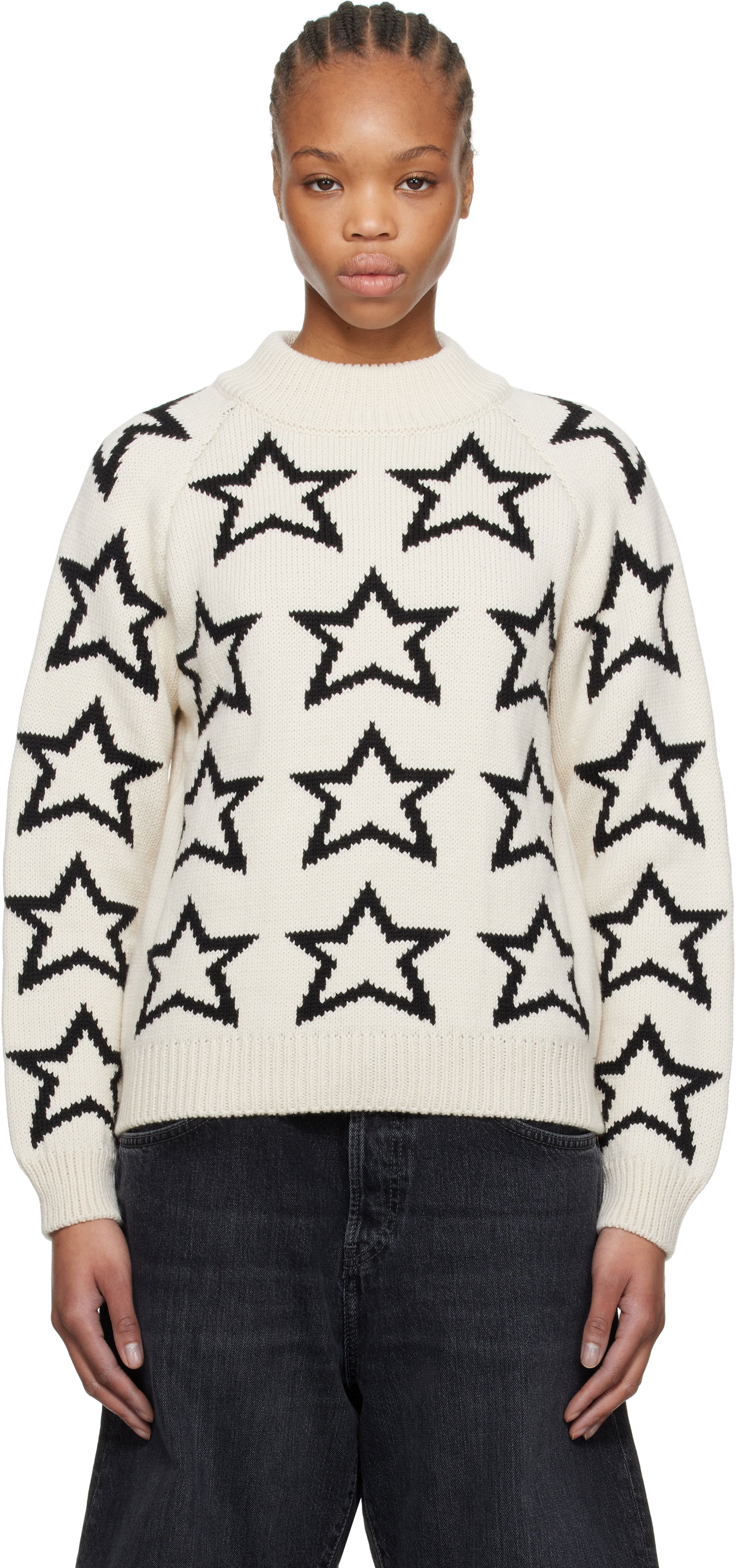 Пуловер RE/DONE Re/Done Mock Neck Star Sweater Бяло | 797-10WMSTPUL, 0