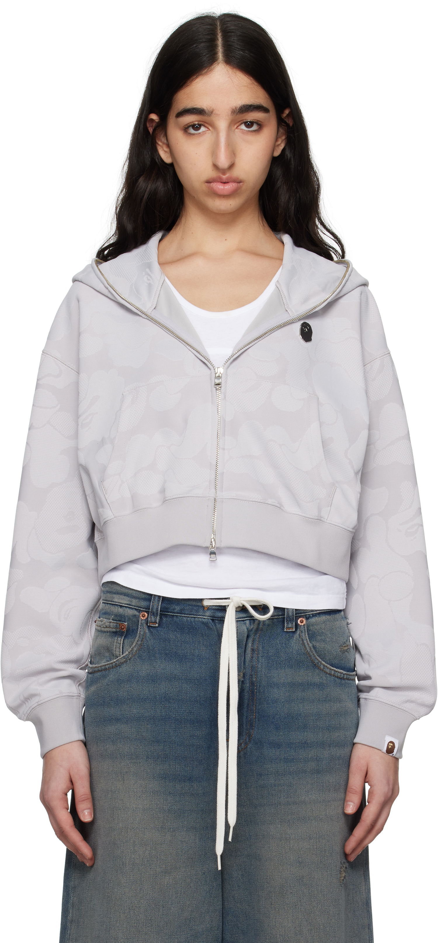 Суитчър BAPE BAPE Jacquard One Point Cropped Zip Hoodie Сиво | 001ZPL302013L, 0