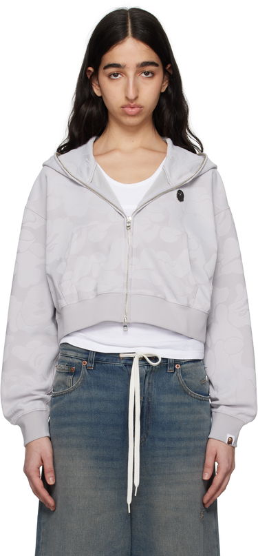 Суитчър BAPE BAPE Jacquard One Point Cropped Zip Hoodie Сиво | 001ZPL302013L, 0