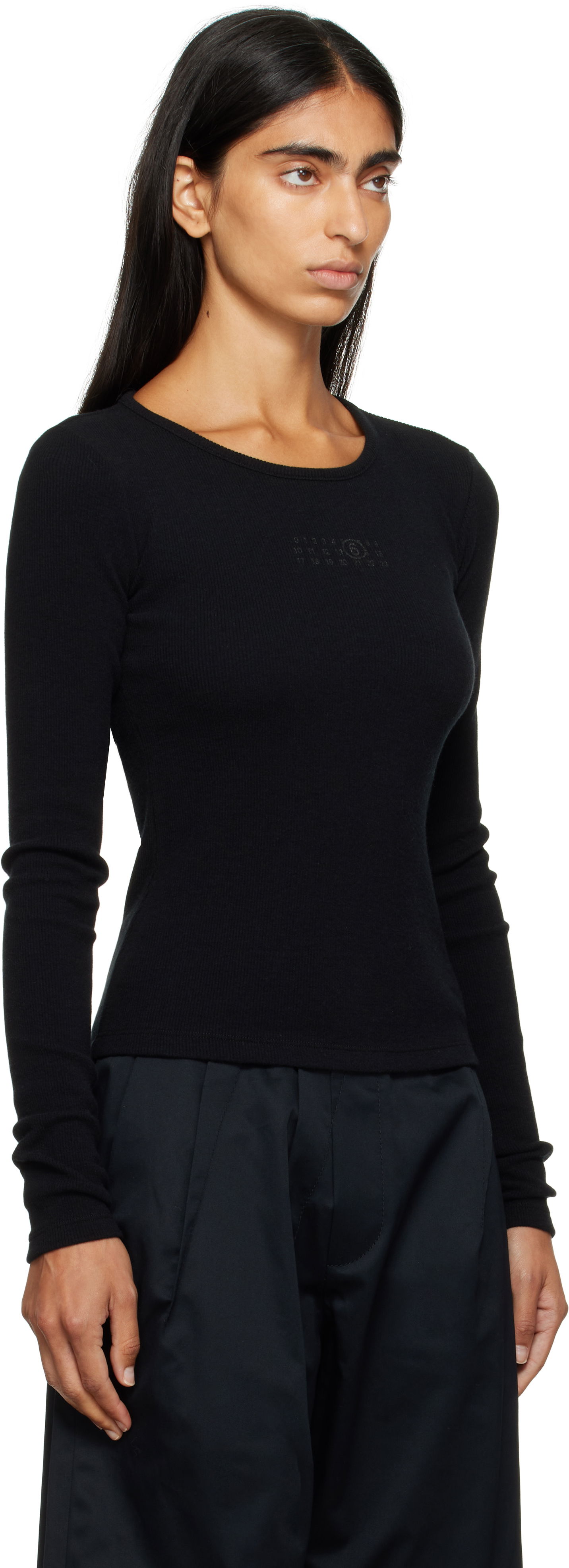 Тениска Maison Margiela MM6 Maison Margiela Wool Blend Rib Jersey Long Sleeve T-Shirt Черно | S52NH0029 M20122, 1