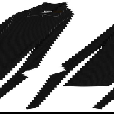 Пуловер YMC Peeka Ribbed Knit Top with Collar and Cut-Out Sleeves Черно | Q8ZML-BLK, 0