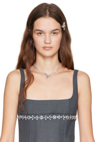 Колие SHUSHU/TONG SHUSHU/TONG YVMIN Edition Teardrop Zircon Feather Necklace Металик | 24813SLV00NN, 1