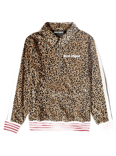 Суитчър Palm Angels Leopard Print Quarterzip Track Hoodie Кафяво | PMBD039F22FAB0027601