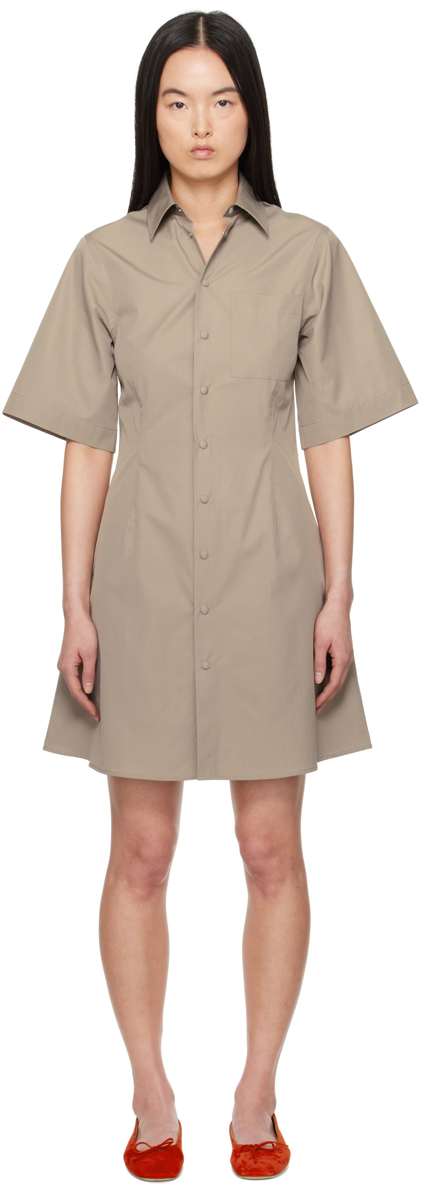 Pокля AMI AMI Paris Short Sleeve Shirt Minidress Бежово | FDR162.CO0076, 0