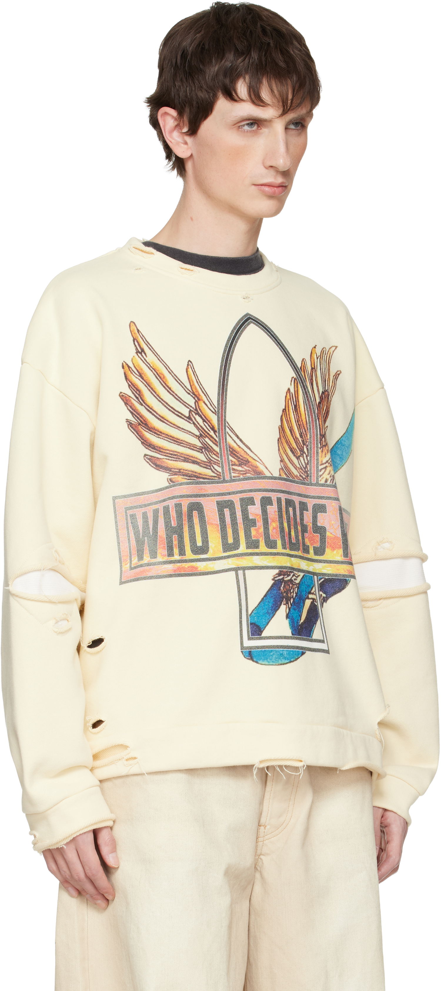 Суитчър Who Decides War Ribbon Tour Distressed Graphic Sweatshirt Бежово | 1110540019FW25, 1