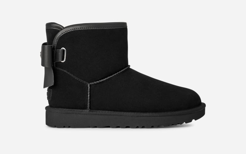 Кецове и обувки UGG Classic Ultra Mini Bailey Leather Bow Boot Черно | 1174494-BLK