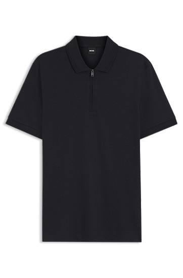 Поло тениска BOSS Cotton-blend polo shirt with zip placket Черно | 50554614, 0