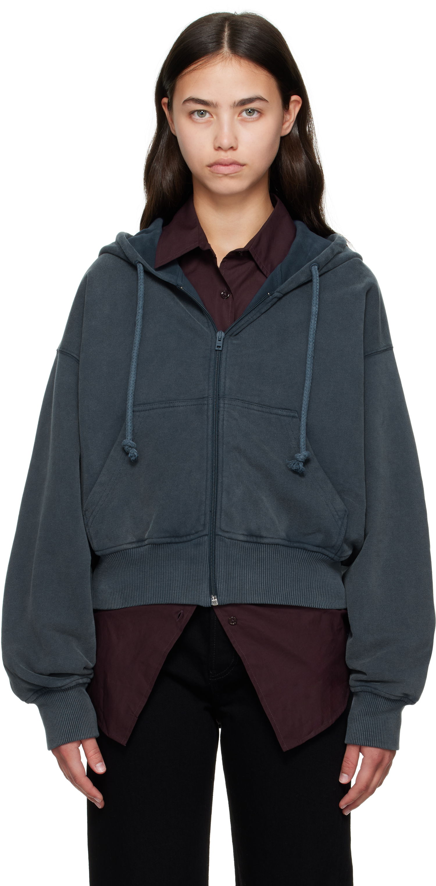 Суитчър Acne Studios Acne Studios Cropped Zip Hoodie Сиво | AI0167-, 0