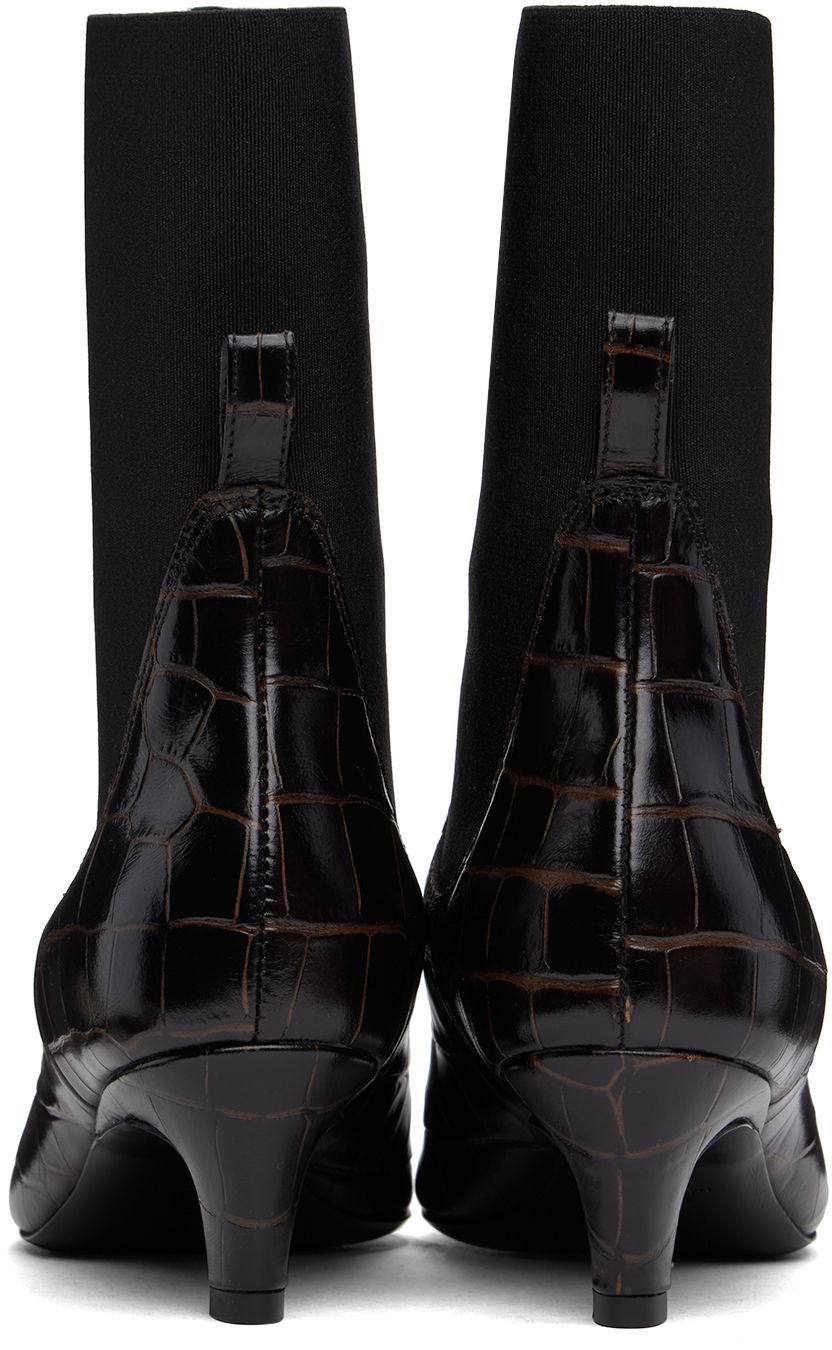 Облекло TOTEME TOTEME 'The Mid Heel' Croc-Embossed Leather Ankle Boots Кафяво | 231-907-847, 1