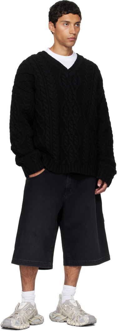Пуловер VETEMENTS VETEMENTS Cable Knit V-Neck Sweater Черно | UH76KN600B, 3