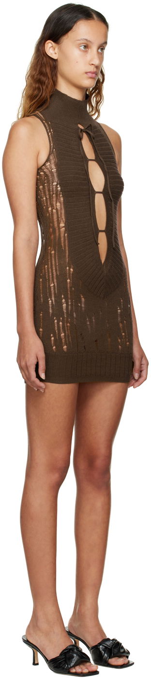 Pокля GUIZIO Guizio Distressed Knit Mini Dress Кафяво | KTD 2, 1