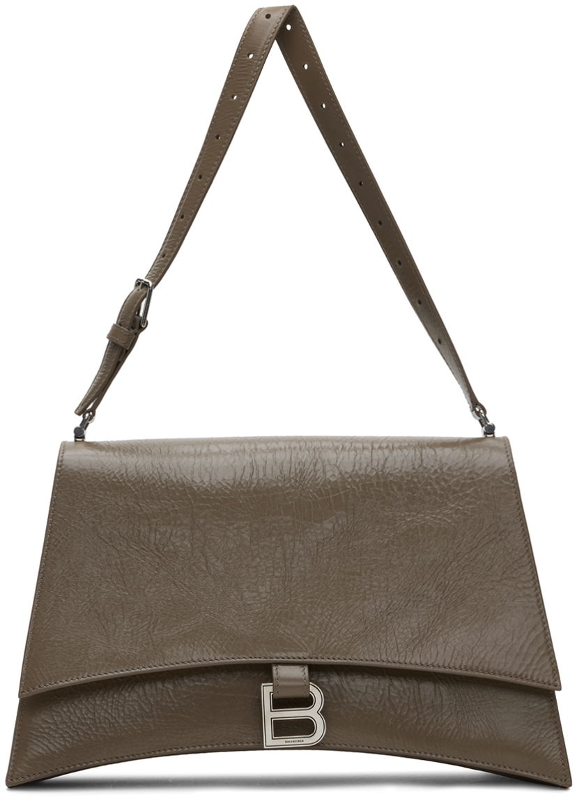 Дамска чанта Balenciaga Taupe Medium Crush Sling Bag Кафяво | 765466 2AAR2