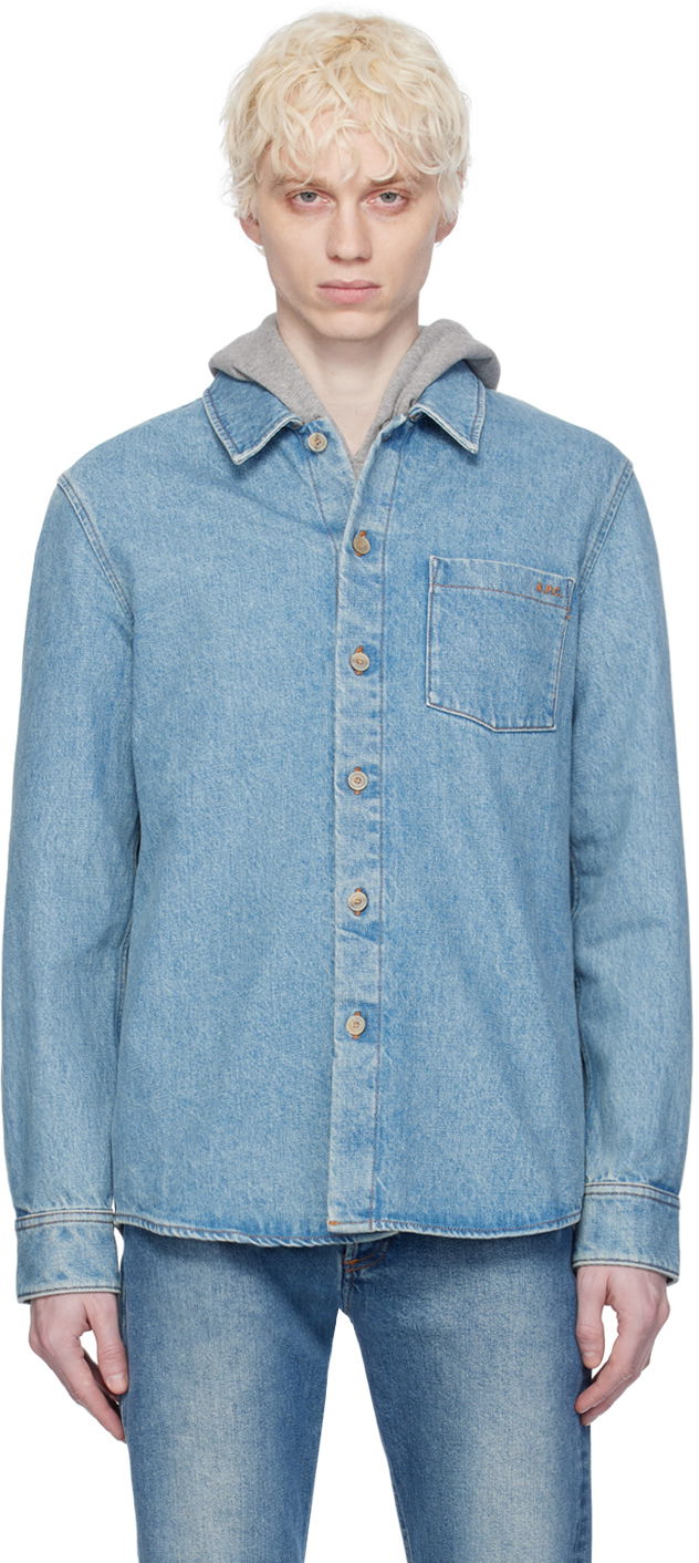 Риза A.P.C. Vittorio Brodée Poitrine Denim Shirt Синьо | COGWC-H02837