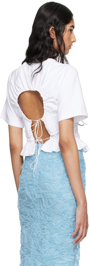 Тениска Cecilie Bahnsen Smocked Ruffle Hem T-Shirt Бяло | 2.24RTW11004 OASIS TOP, 2