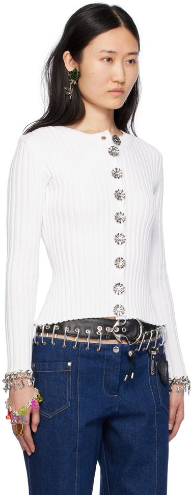 Пуловер Chopova Lowena Chopova Lowena Daffy Ribbed Knit Cardigan Бяло | 5151, 1