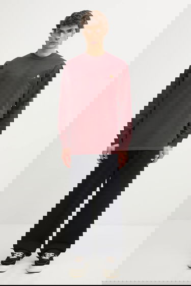 Тениска Carhartt WIP Cotton American Script Long-Sleeve T-Shirt with Embroidered Logo Бургунди | I029955.33KXX, 4