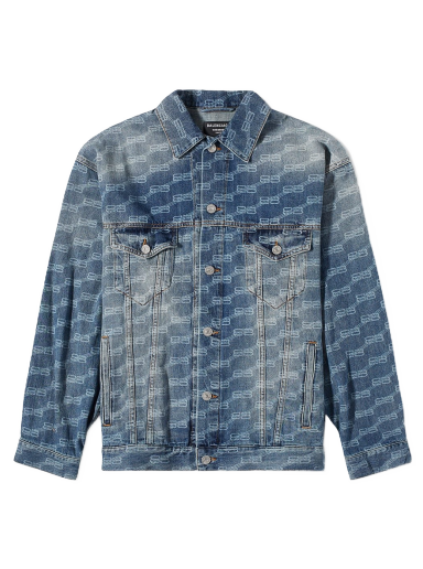 Яке Balenciaga BB All-Over Print Oversized Denim Jacket Blue Authentic Ring Синьо | 675208-TMW37-4437