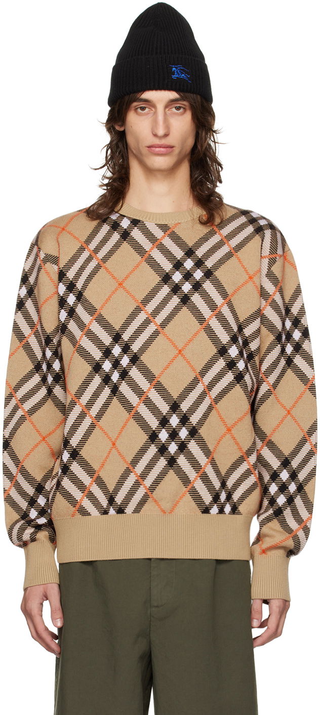 Пуловер Burberry Check Sweater Бежово | 8093497