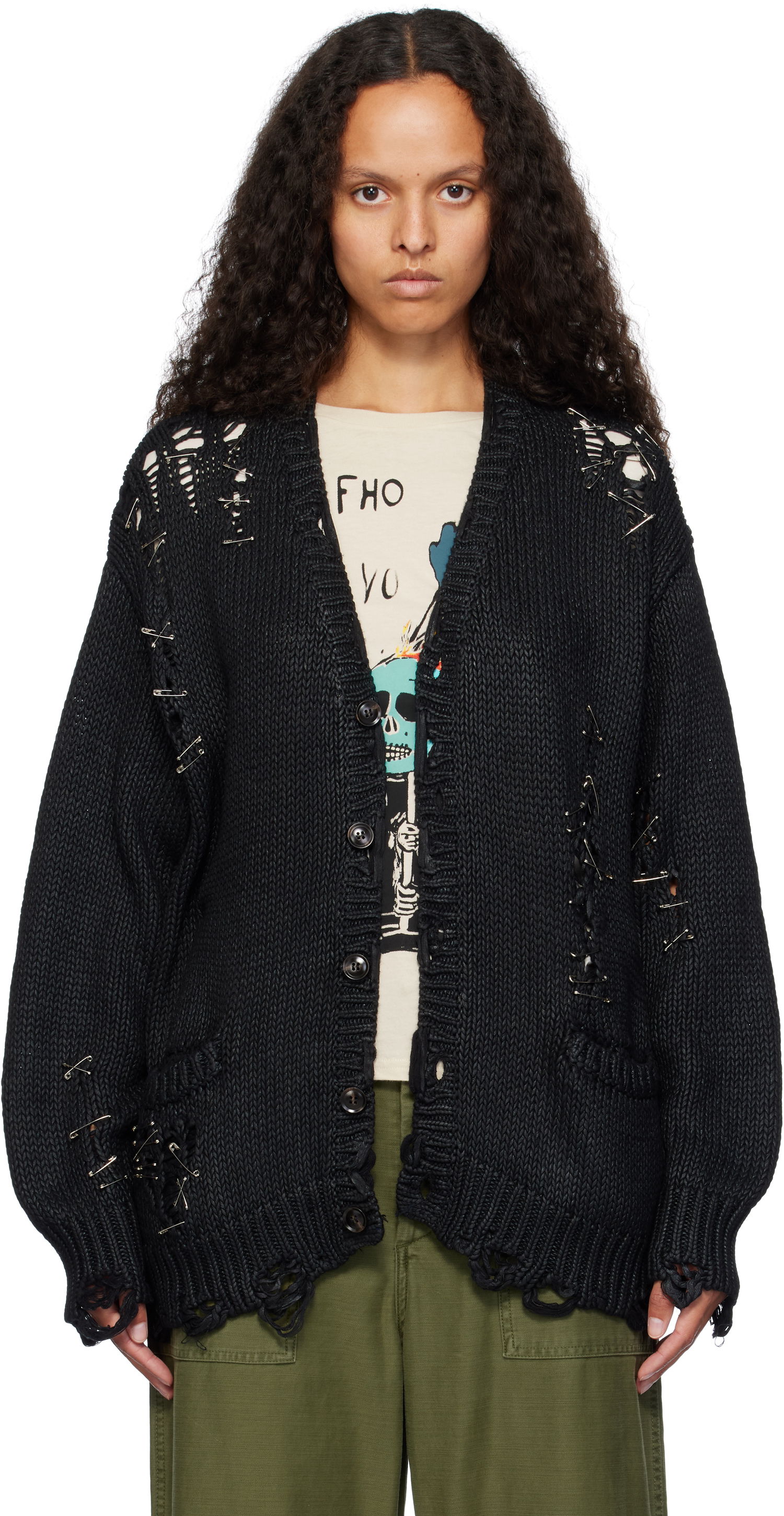 Пуловер R13 R13 Distressed Boyfriend Cardigan Черно | R13WY249 Y170A, 0