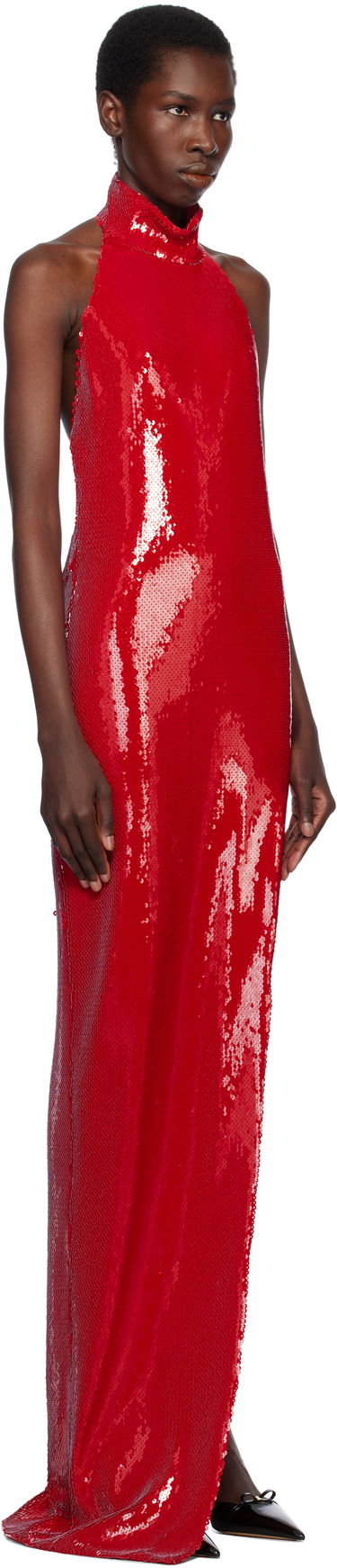 Pокля Balmain Balmain Sequin Halterneck Maxi Dress Червено | EF0RP148XK97, 1