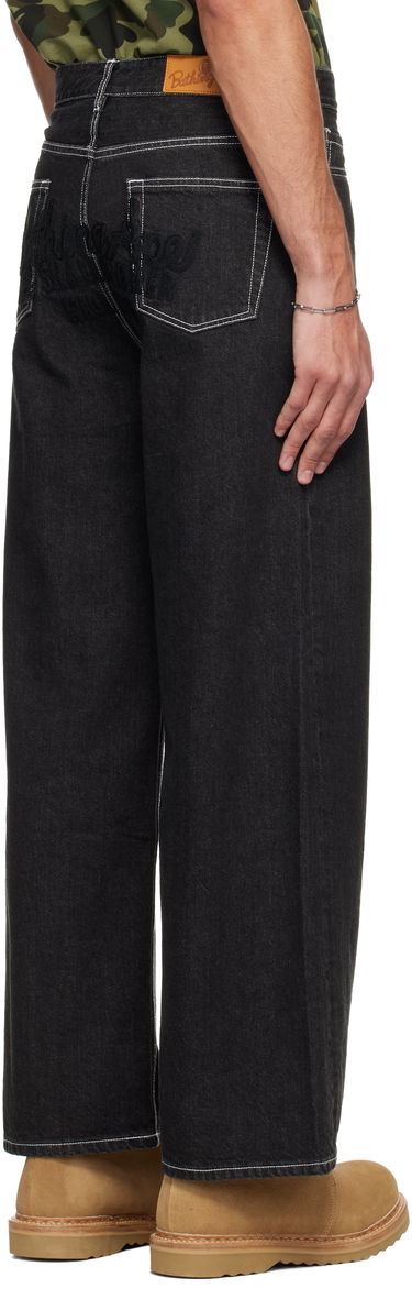 Дънки BAPE Champion Logo 12 oz Wide-Leg Jeans with Contrast Stitching Черно | 001DPL802002L, 2