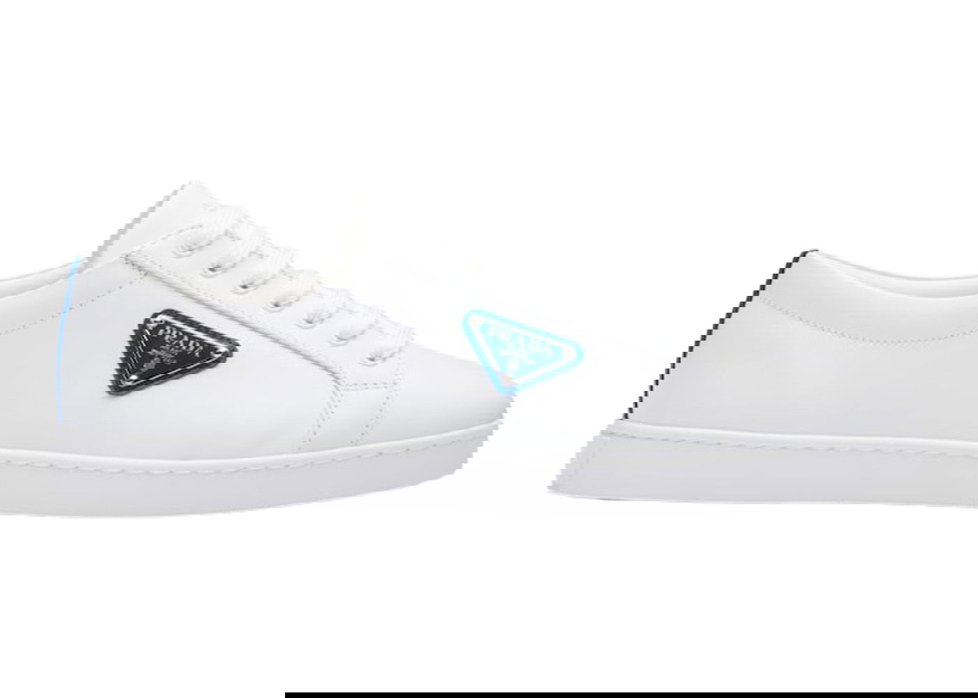 Кецове и обувки Prada Brushed Sneakers Leather White White Cobalt Blue Бяло | 2EE376_3F0E_F098Z, 0