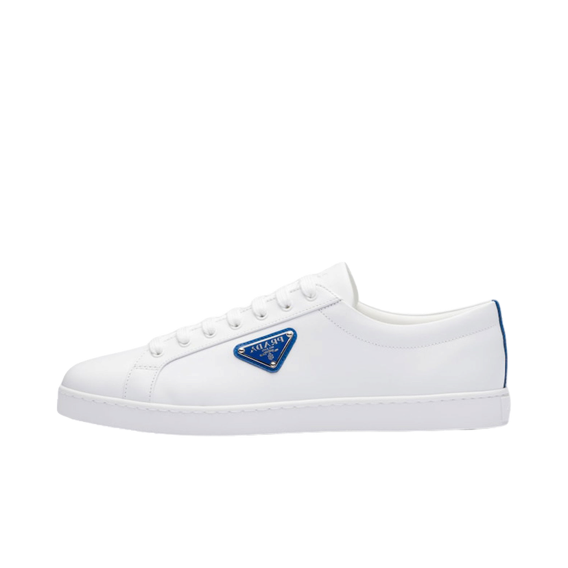 Кецове и обувки Prada Brushed Sneakers Leather White White Cobalt Blue Бяло | 2EE376_3F0E_F098Z