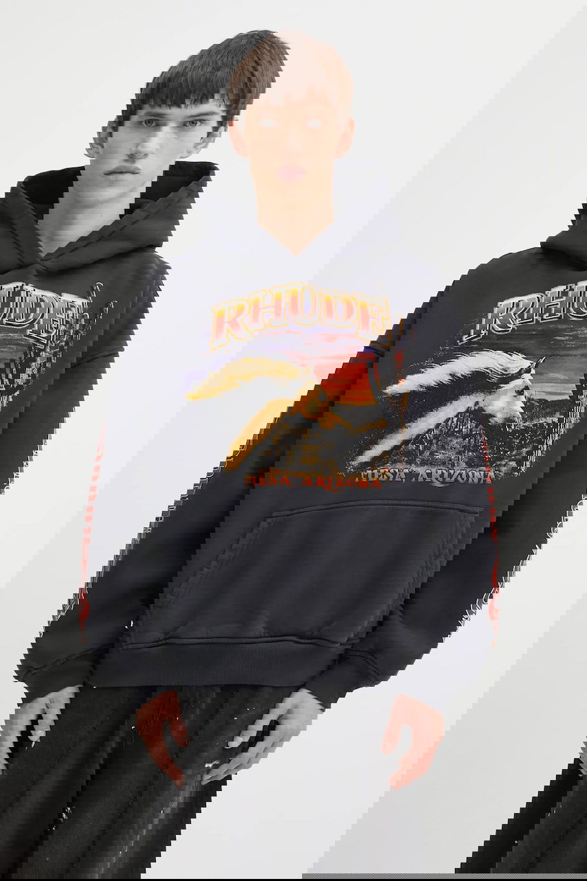 Суитчър Rhude Cotton Graphic Hooded Sweatshirt Mesa Arizona Stallion Черно | RHFW25HO04012, 0