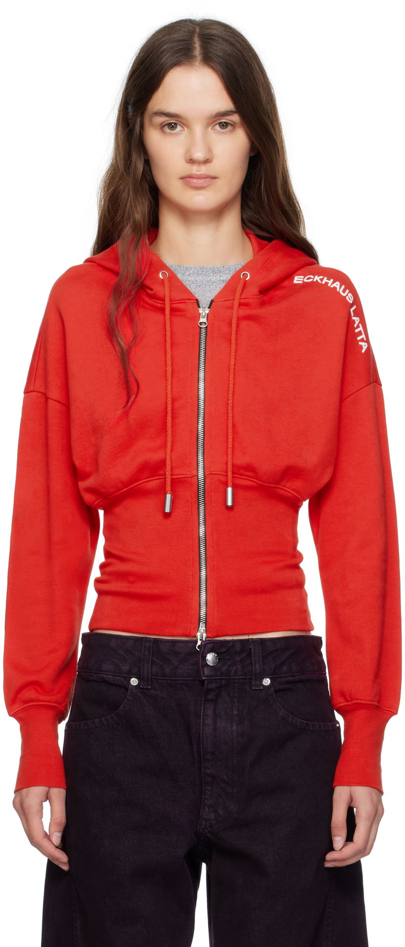 Суитчър Eckhaus Latta Eckhaus Latta Snatched Zip-Up Hoodie Червено | 4000-EL-PF25-R -
