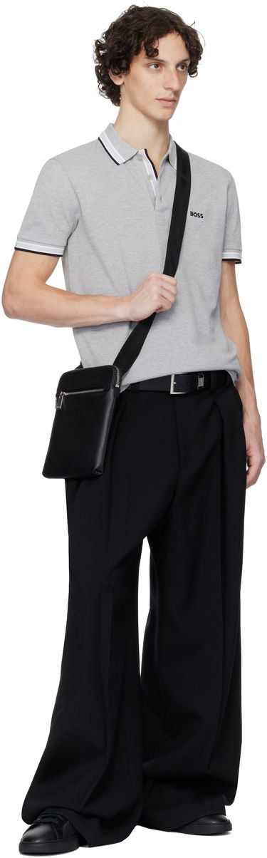 Чанта през рамо BOSS Grained Italian Leather Envelope Bag with Embossed Logo and Front Zip Pocket Черно | 50529289, 4