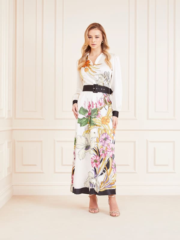 Pокля GUESS Marciano Marciano Floral Print Long Dress Бяло | 4GGK287099Z, 0