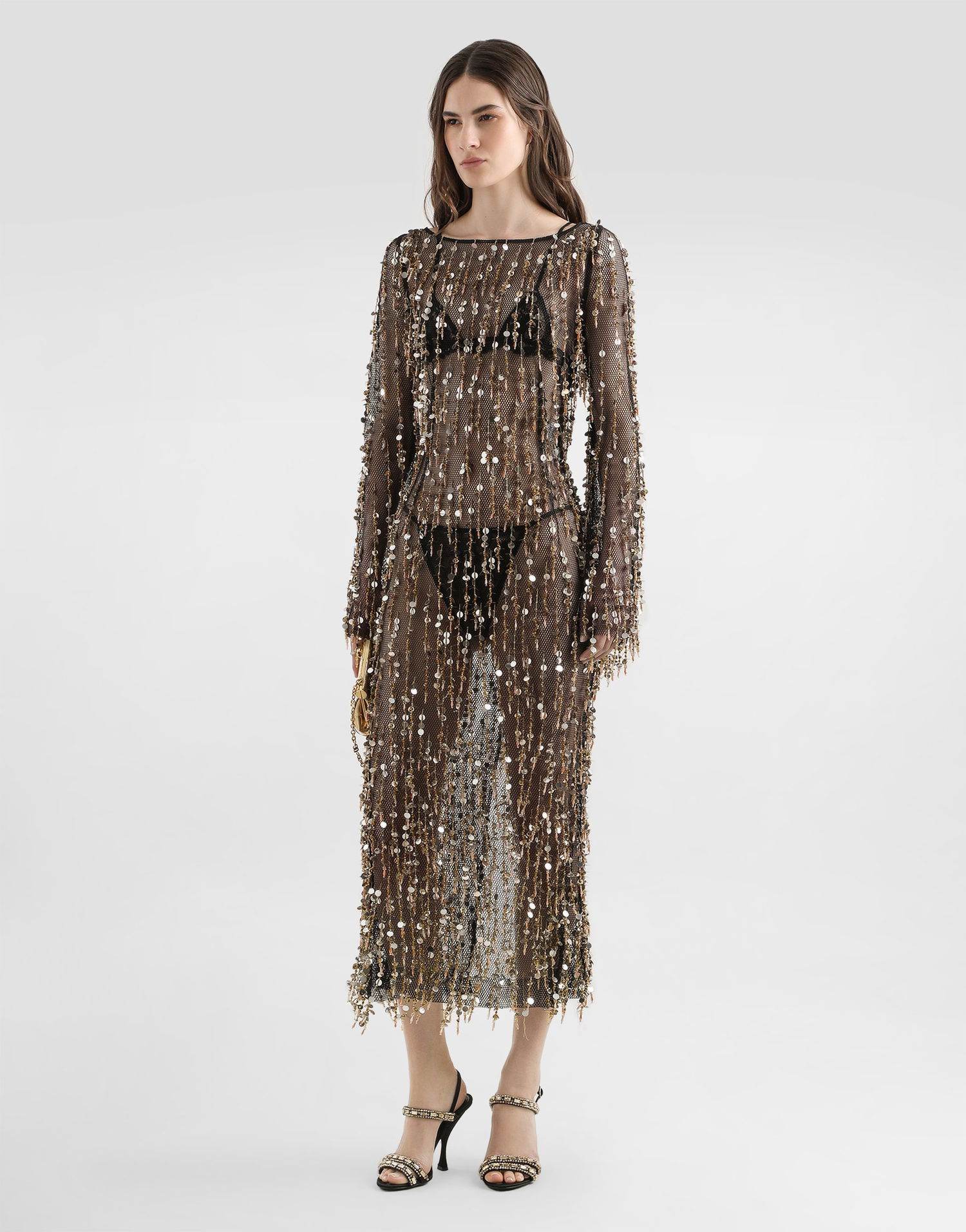 Pокля Dolce & Gabbana Dolce & Gabbana Long Fringe Sequin Dress Черно | F60EJZGDDG3S8400, 1