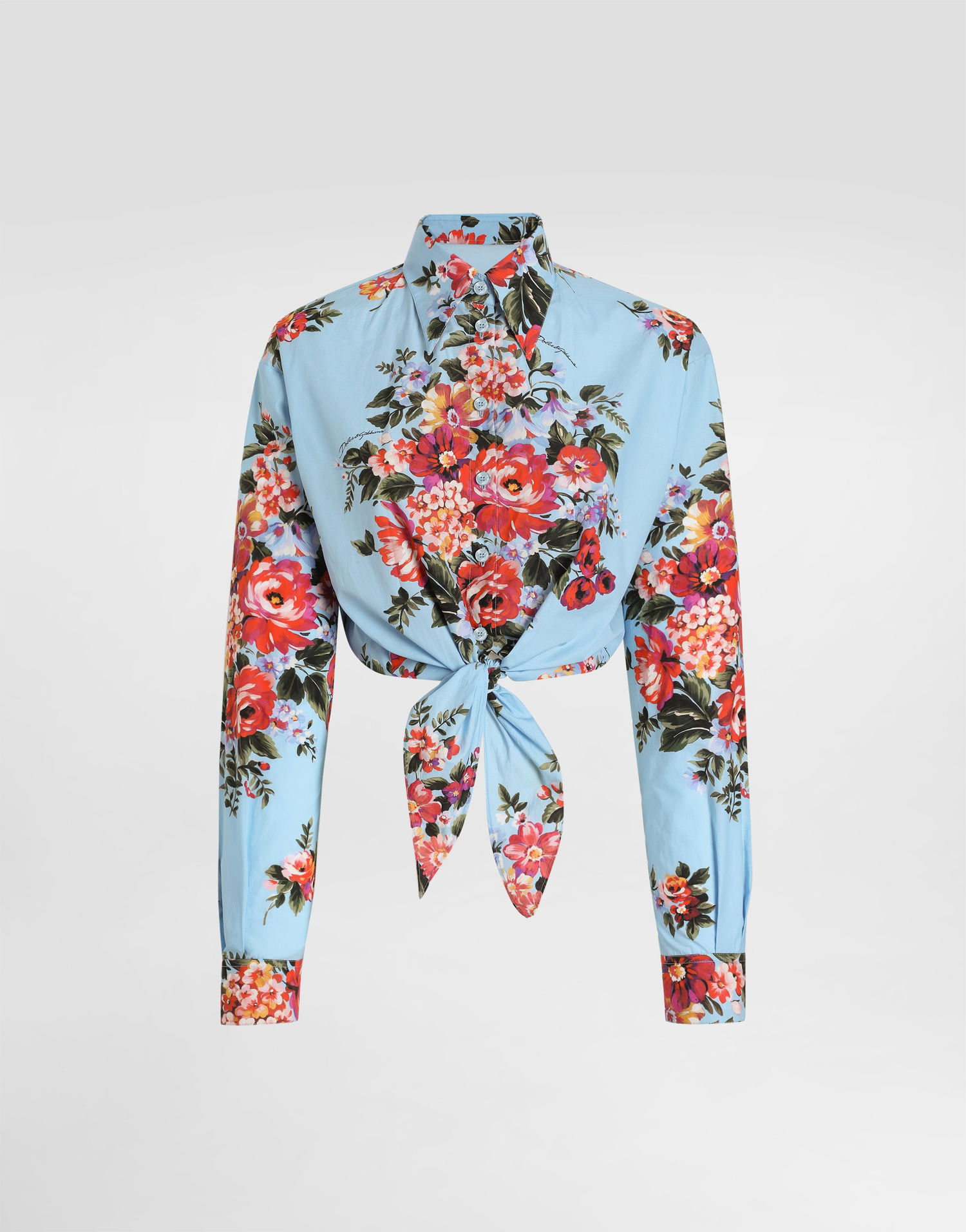 Риза Dolce & Gabbana Flower Bouquet-print Tie-front Long-sleeved Cotton Shirt Многоцветен | F5T76THS5UUHC5ZO, 0