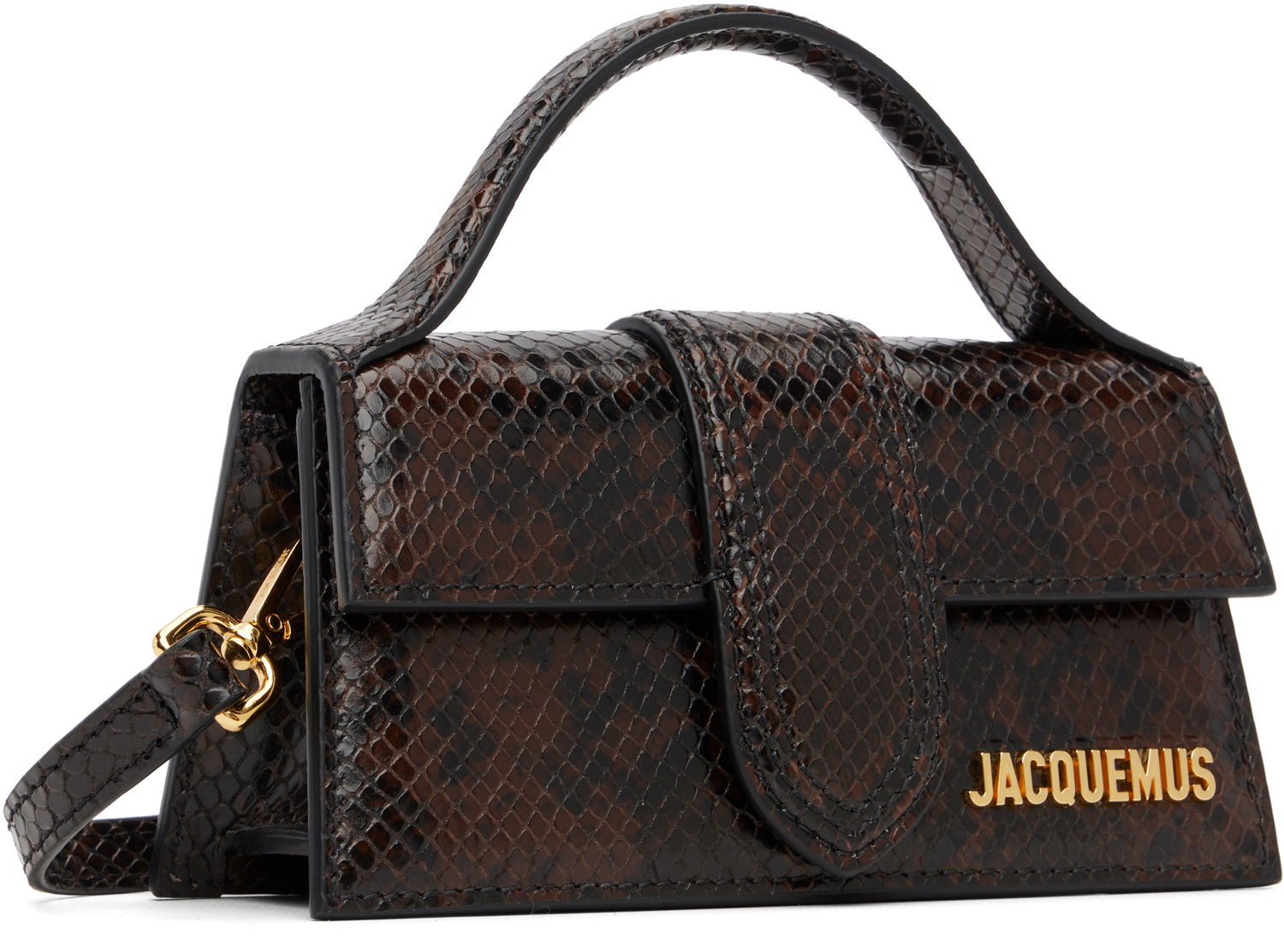 Дамска чанта Jacquemus The Bambino Serpent-Effect Top Handle Mini Bag Кафяво | 25HBAW00006AC05A01, 1