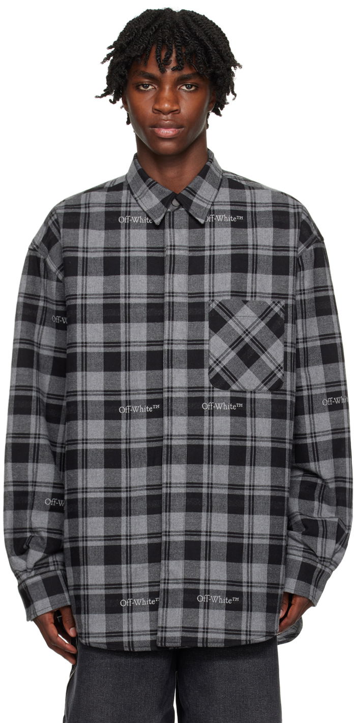 Яке Off-White Check Jacket Сиво | OMES003F23FAB0010800