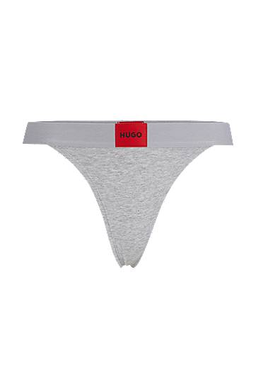 гащички BOSS HUGO Stretch-Cotton Thong Briefs with Logo Waistband Сиво | 50503102