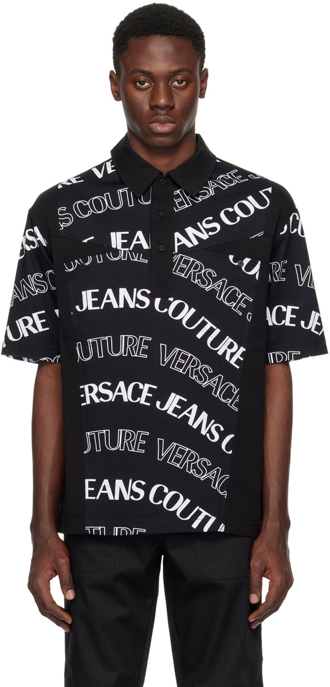 Поло тениска Versace Couture Black Logowave Polo Черно | E76GAG629_EJS296, 0