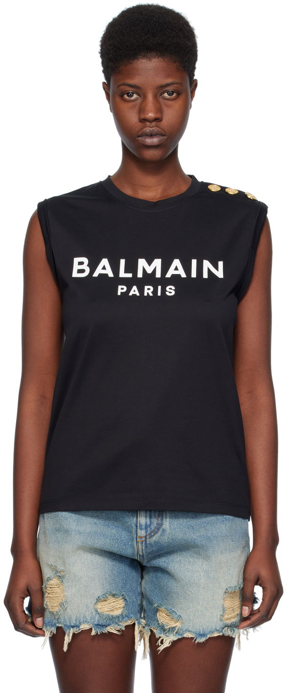 Потник Balmain Drawstring Tank Top Черно | CF1ED001BB02