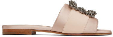 Аксесоари Manolo Blahnik Manolo Blahnik Martamod Satin Slide Sandals with Crystal Embellishment Розово | 218-0049, 0