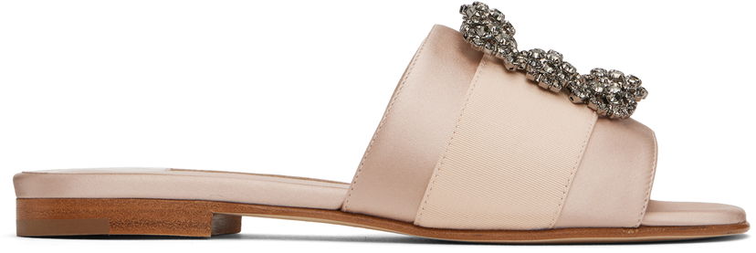 Аксесоари Manolo Blahnik Manolo Blahnik Martamod Satin Slide Sandals with Crystal Embellishment Розово | 218-0049