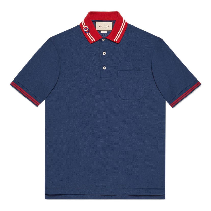Поло тениска Gucci Interlocking G Cotton Piqué Polo Shirt Синьо | 658067-XJDI2-4714