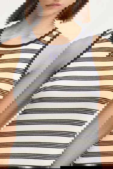 Потник GANNI GANNI Women's Striped Soft Cotton Rib Tank Top Бяло | T4144, 3