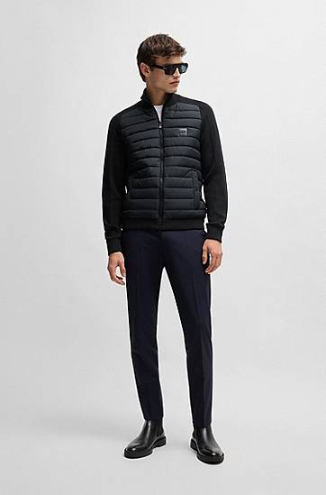Пухо яке BOSS BOSS Mixed-Material Zip-Up Jacket with Logo Badge Черно | 50526835, 1